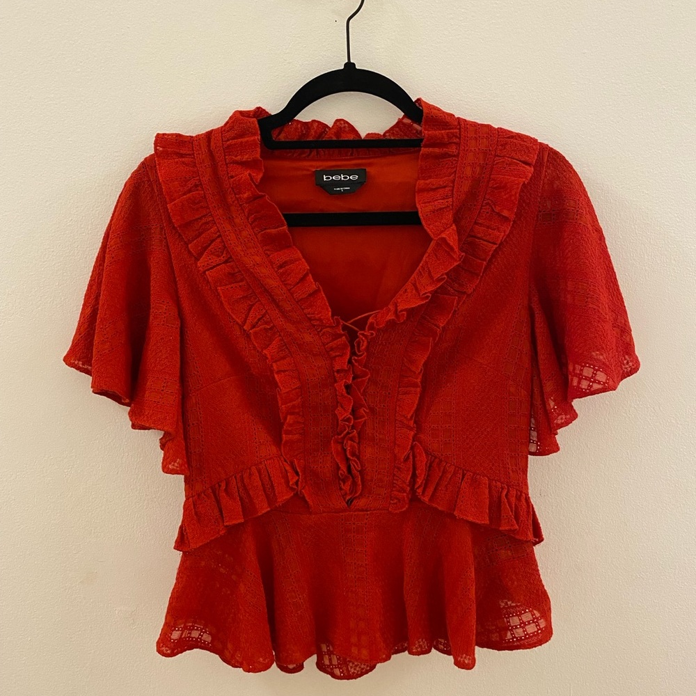 Red Lace/Ruffle Bebe Shirt